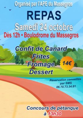 Repas du concours de pétanque à Le Massegros
