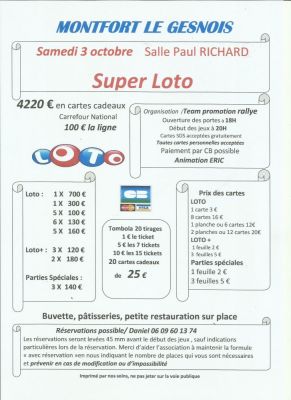 Super loto du team promotion rallye à Montfort-le-Gesnois