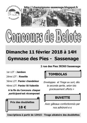 Concours de Belote dimanche 11 février 2018 à 14H à Sassenage