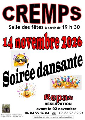 Soirée repas et dansante à Cremps