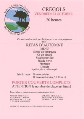 Repas d'automne des chasseurs à Crégols